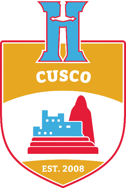 Shield logo with H, CUSCO, a red-yellow background, ruins, and EST. 2008 below.