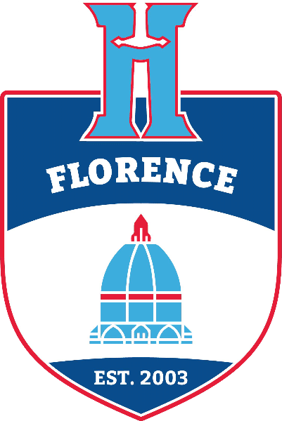 Blue and red shield logo with Florence, a dome, and Est. 2003 at the bottom.